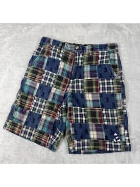 Disney Cruise Line Patchwork Shorts Mens W32 Plaid Mickey Cotton Casual Preppy